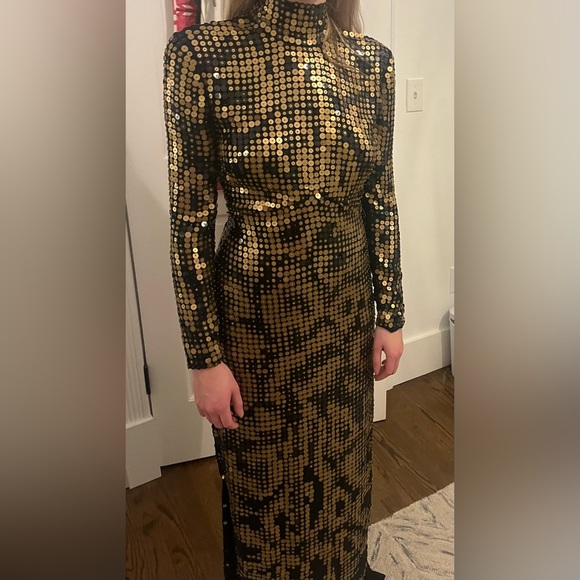 ROBERTO CAVALLI GOWN: open back, sequins, silk, animal print, slit, maxi, formal - Picture 11 of 16